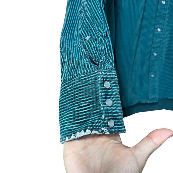 💚 Drysdales Teal Stripe Pearl Snap Western Shirt – Size L - Picture 5 of 10